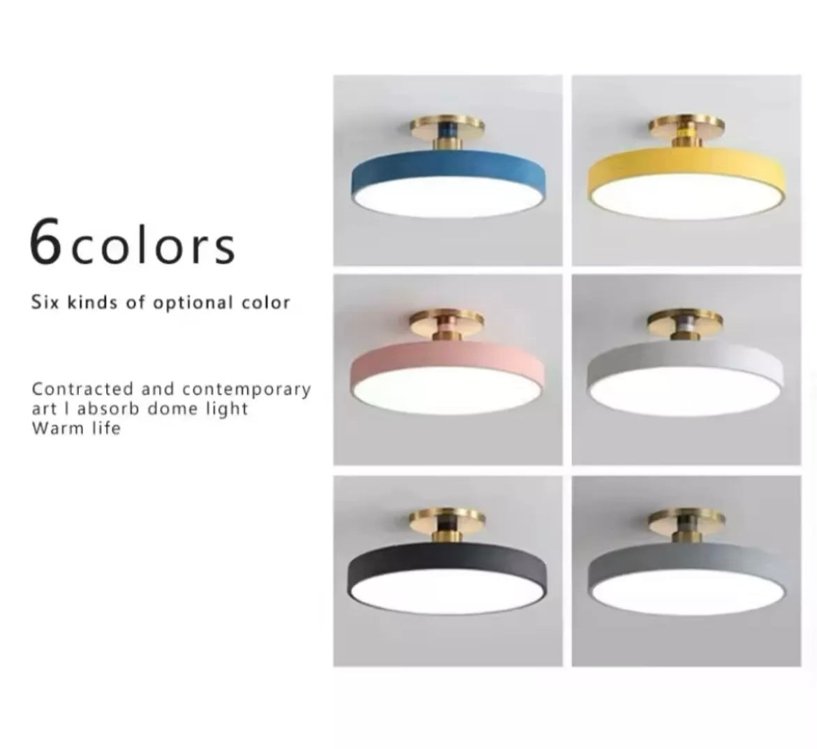 Nordic Semi Flush Round LED Ceiling Light Colourful Black - Choose Black Blue Yellow Pink White Grey