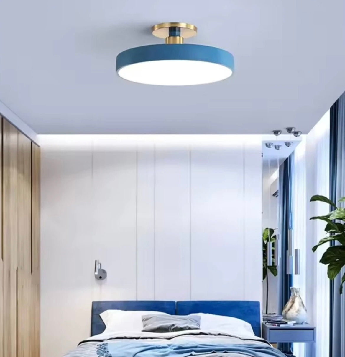 Nordic Semi Flush Round LED Ceiling Light Colourful Black - Choose Black Blue Yellow Pink White Grey