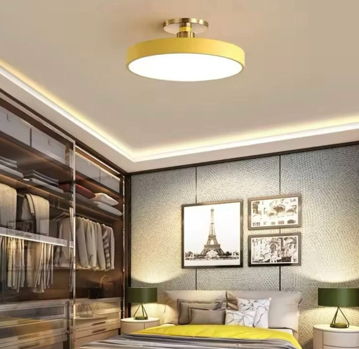 Nordic Semi Flush Round LED Ceiling Light Colourful Black - Choose Black Blue Yellow Pink White Grey