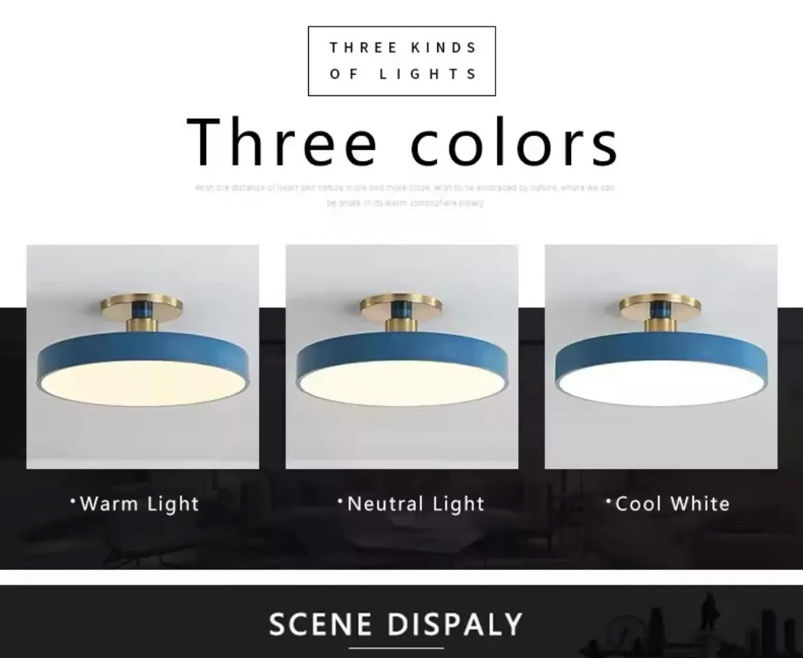 Nordic Semi Flush Round LED Ceiling Light Colourful Black - Choose Black Blue Yellow Pink White Grey