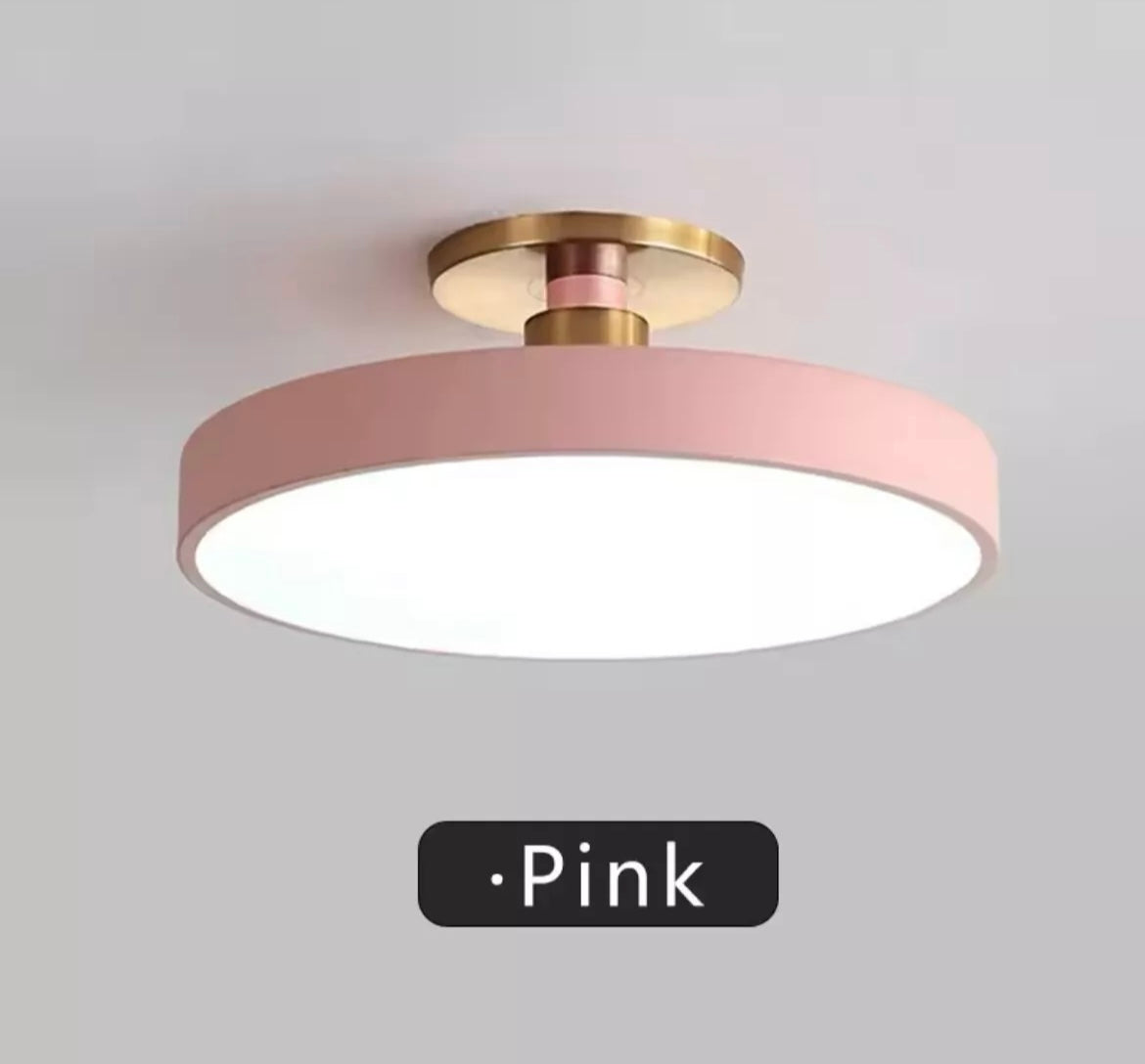 Nordic Semi Flush Round LED Ceiling Light Colourful Black - Choose Black Blue Yellow Pink White Grey