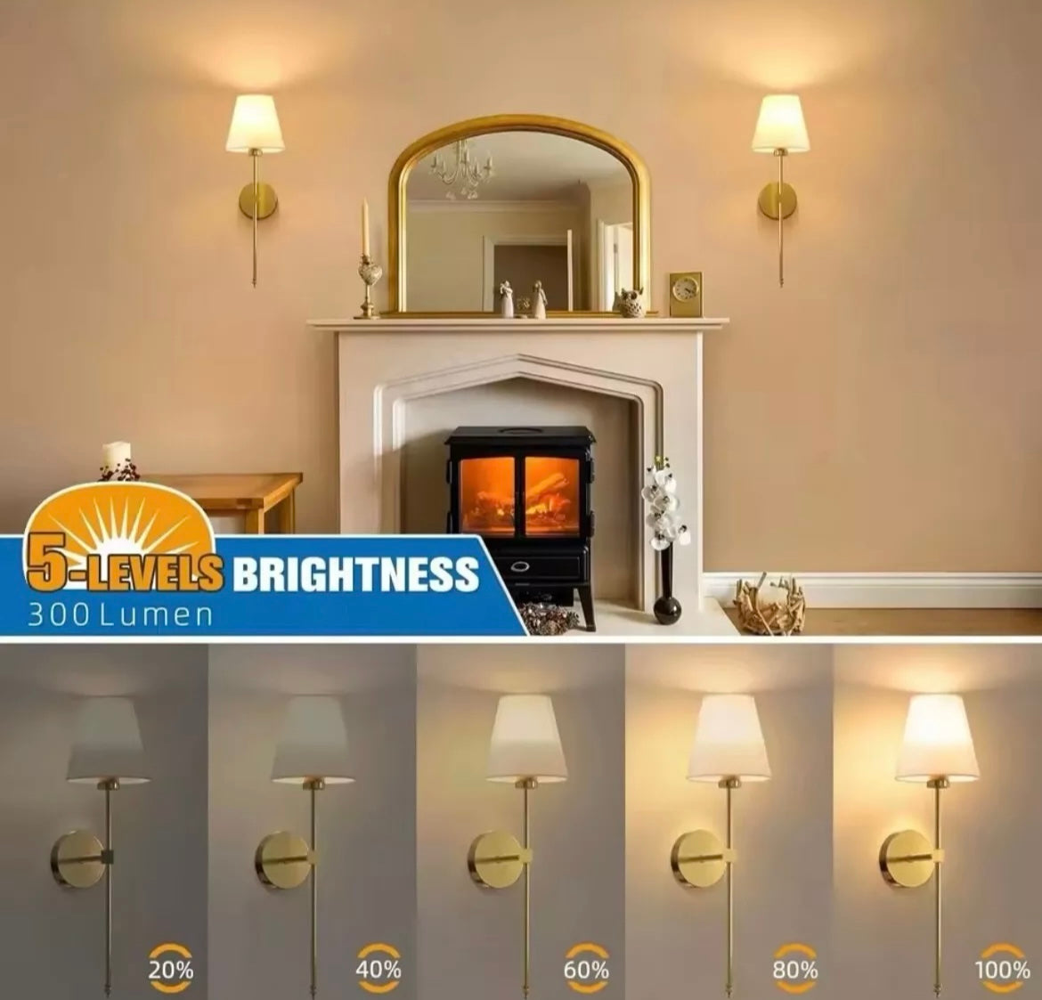 Wireless Rechargeable Long Wall Light Sconce With White Shade RGBW Colour Change With Remote Control - 2 Pack