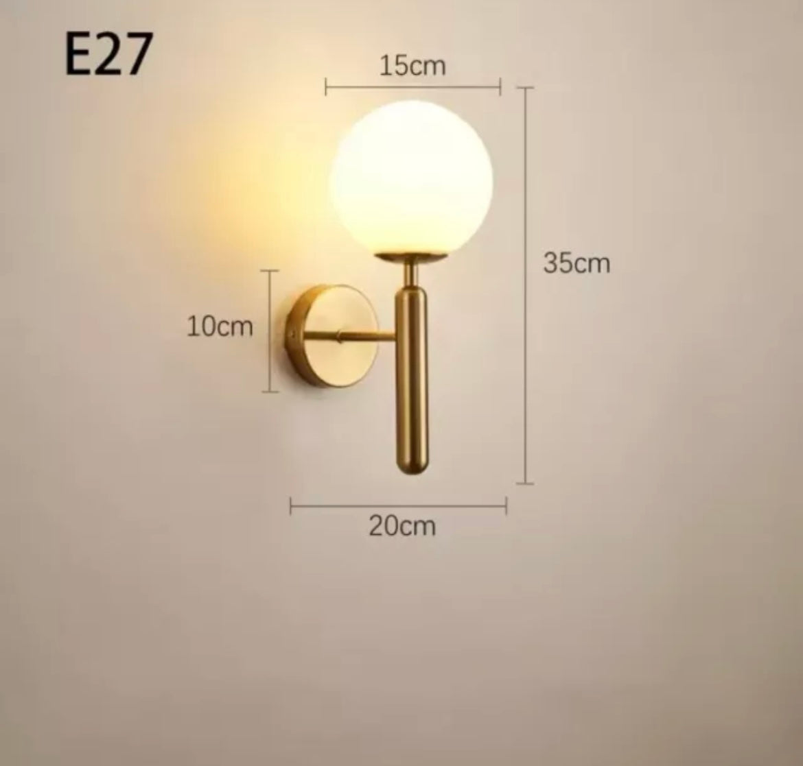 Decorative Simplistic Gold Wall Light With Opal Globe Shade With Warm White LED Bulb