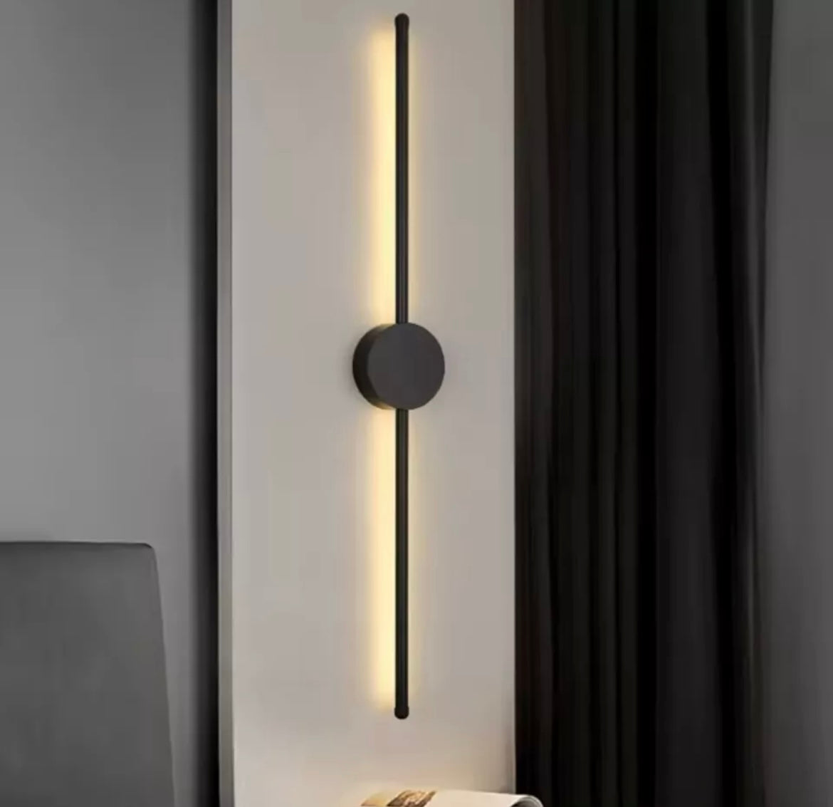 Modern Slim LED Wall Light Linear Stick In Black - Warm White