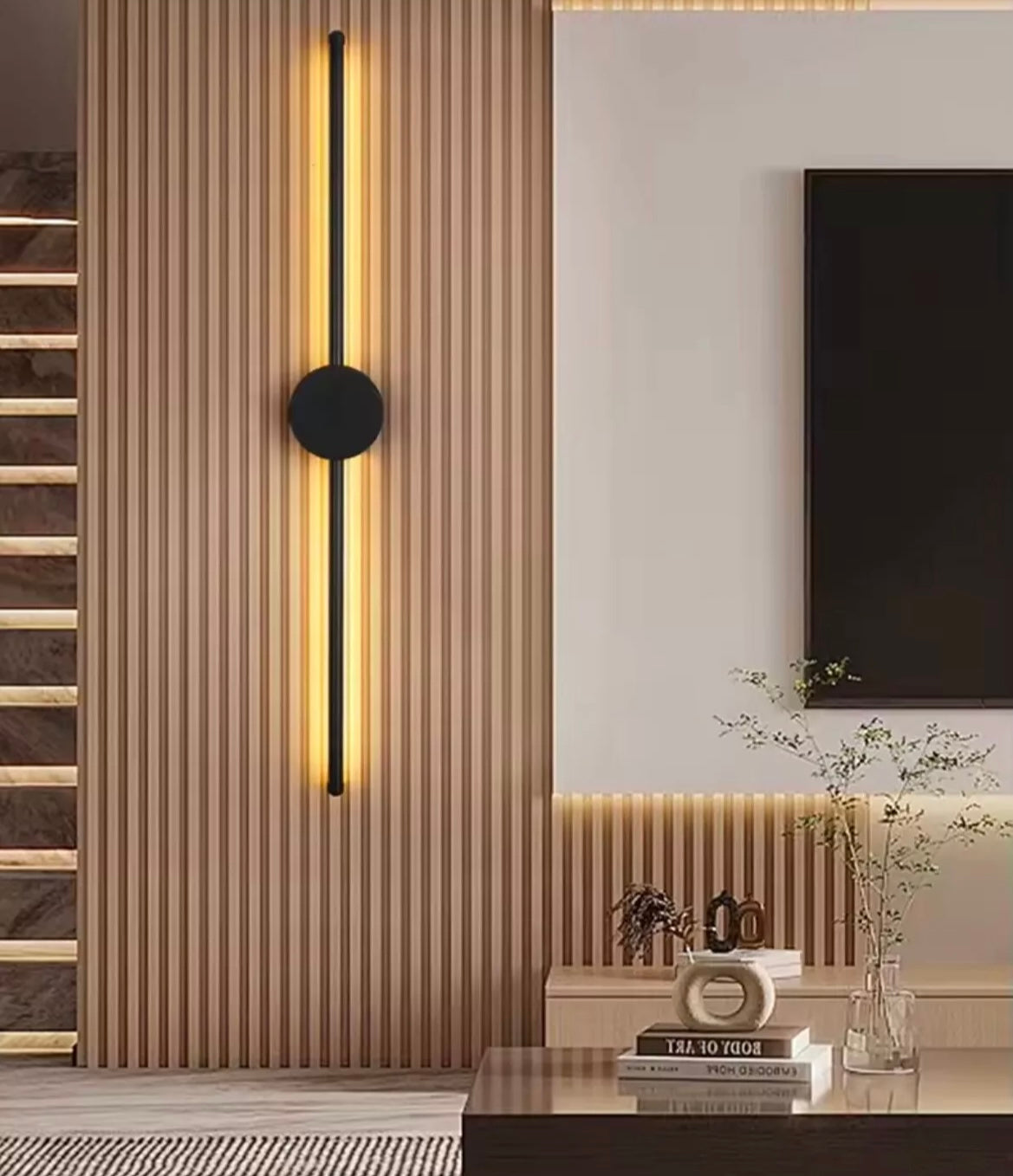 Modern Slim LED Wall Light Linear Stick In Black - Warm White