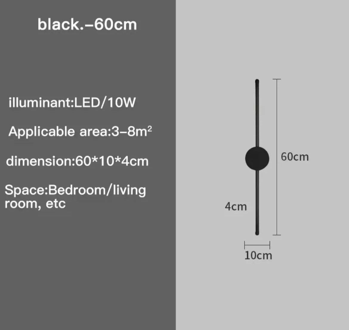 Modern Slim LED Wall Light Linear Stick In Black - Warm White
