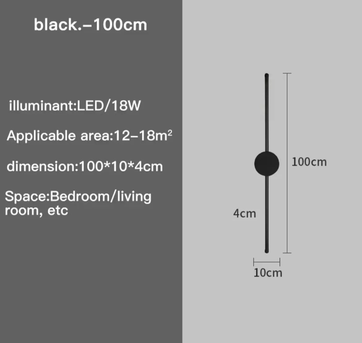 Modern Slim LED Wall Light Linear Stick In Black - Warm White