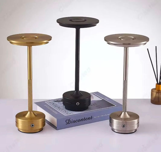 Wireless USB Rechargeable Touch Table Lamp Portable Knurled Gold, Black, Silver