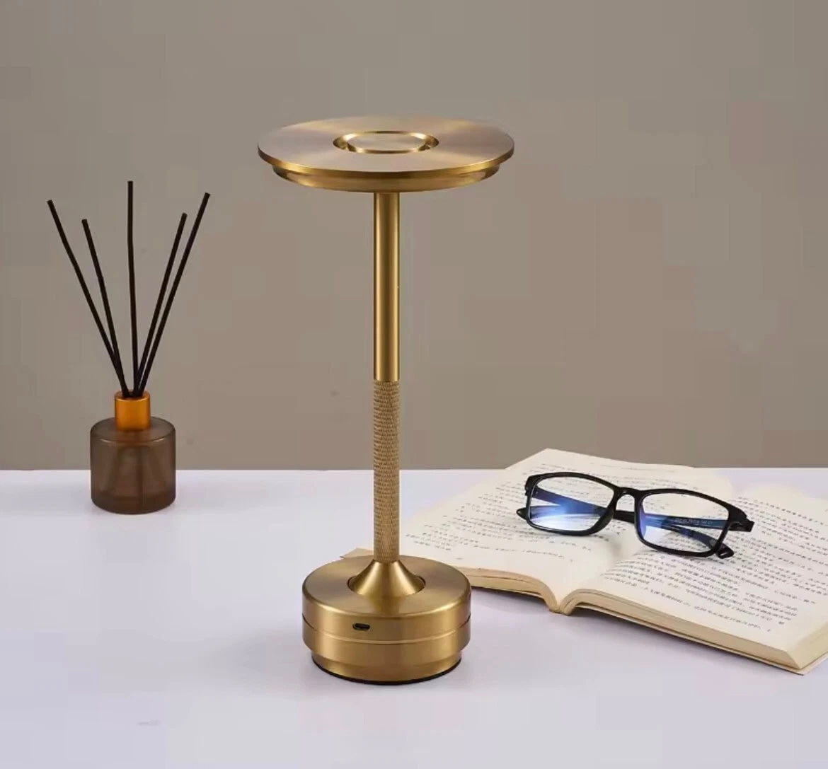 Wireless USB Rechargeable Touch Table Lamp Portable Knurled Gold, Black, Silver