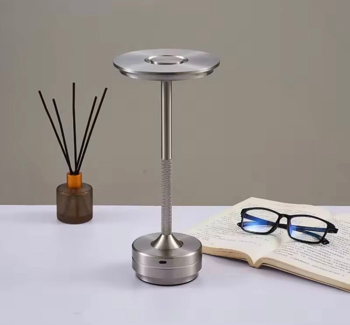 Wireless USB Rechargeable Touch Table Lamp Portable Knurled Gold, Black, Silver