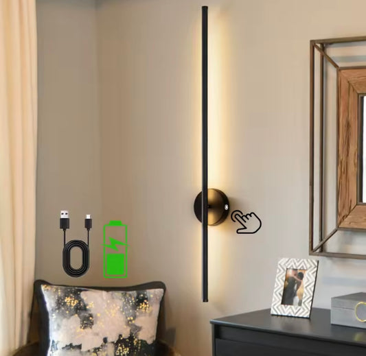 Wireless LED Wall Light Sconce USB Rechargeable Touch On/Off Black Modern Slim Stick Lamp - 40cm / 55cm