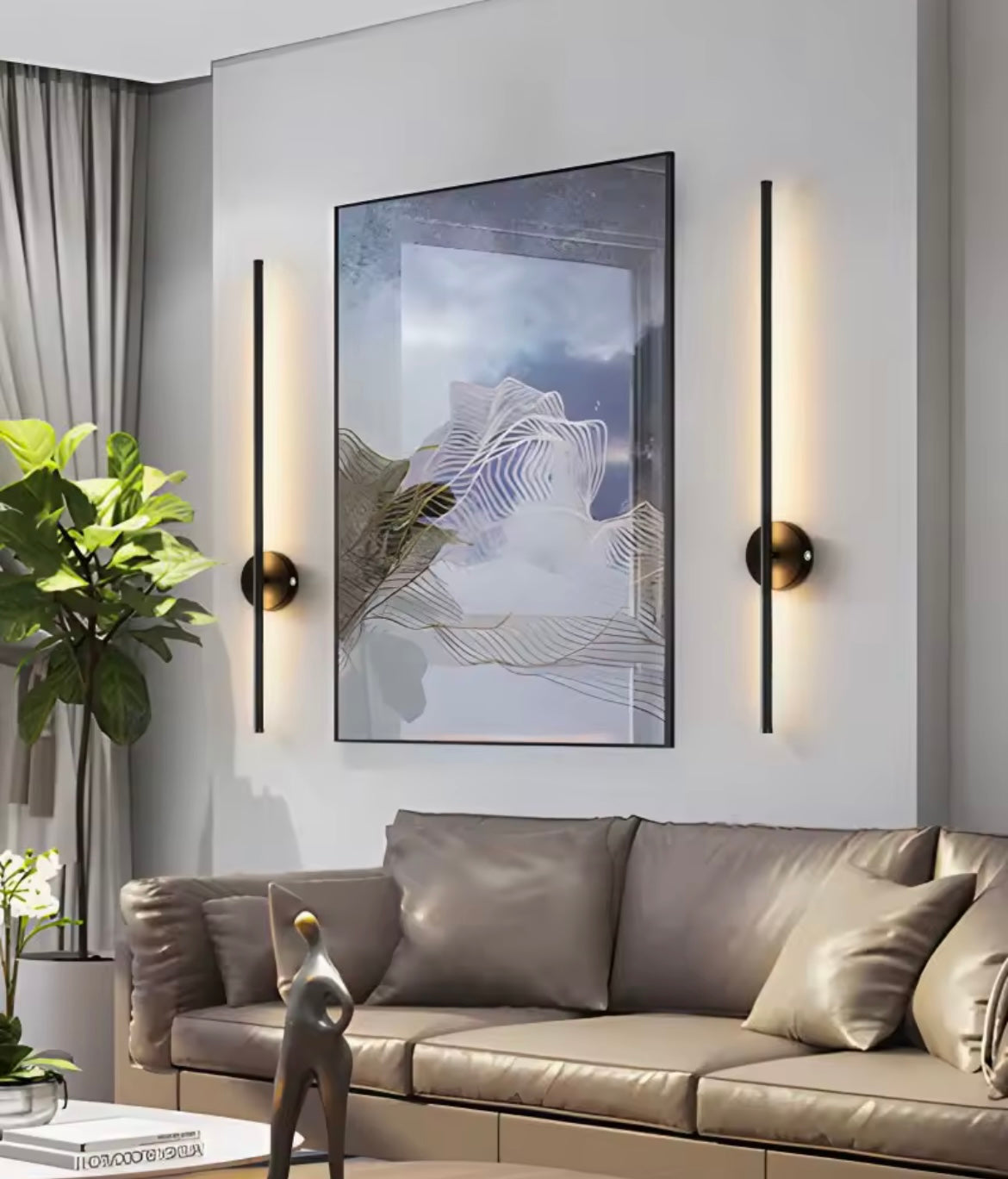 Wireless LED Wall Light Sconce USB Rechargeable Touch On/Off Black Modern Slim Stick Lamp - 40cm / 55cm