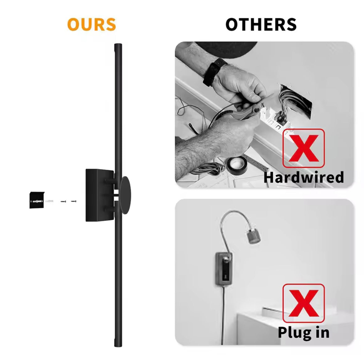 2 Pack Modern Black Rechargeable LED 3 Colour Dimmable Wall Light Sconce With Remote Control