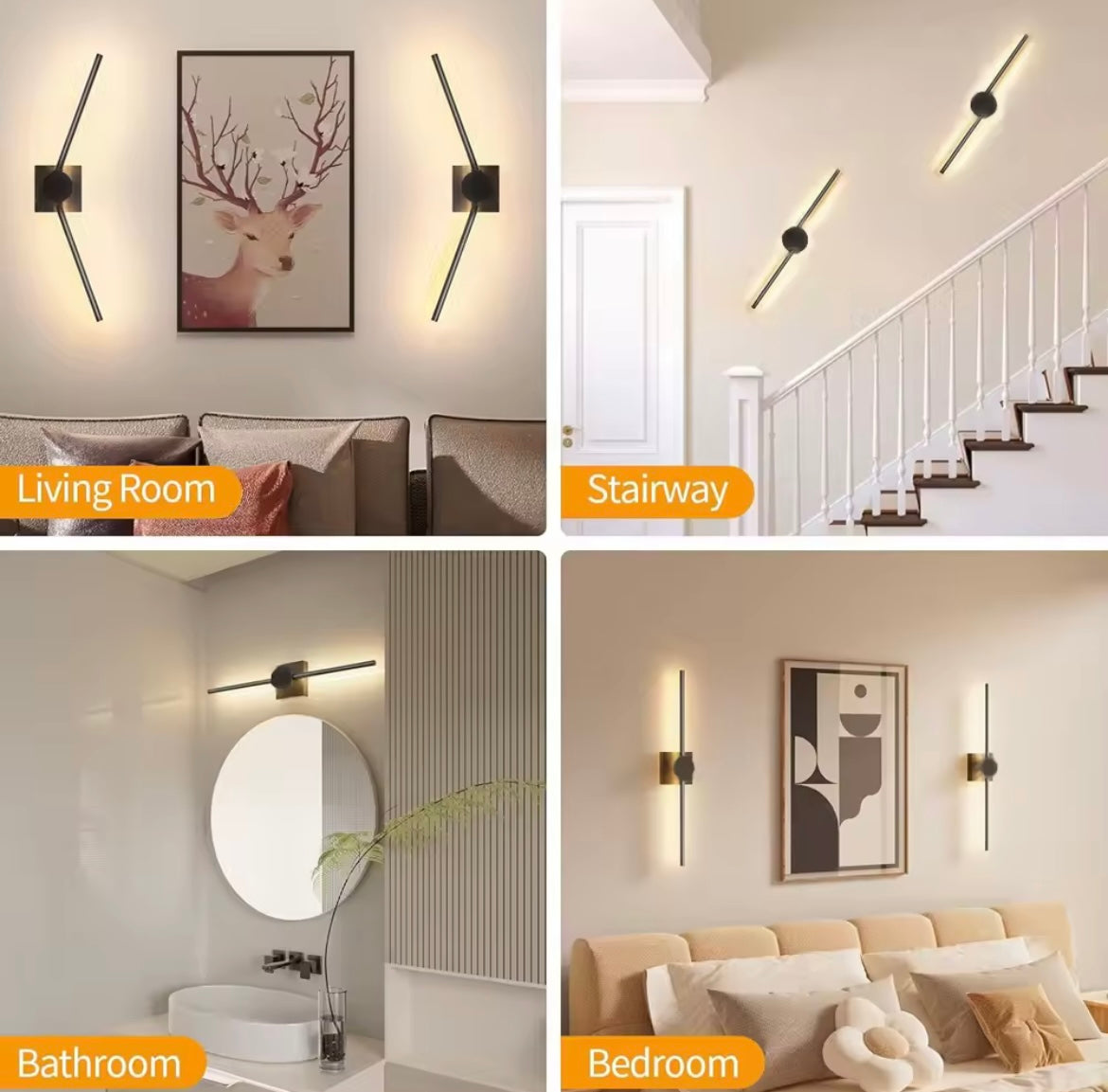 2 Pack Modern Black Rechargeable LED 3 Colour Dimmable Wall Light Sconce With Remote Control