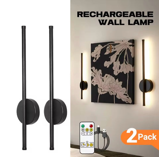 2 Pack Wireless LED Slim Linear Wall Light With Remote Control 50cm - Black