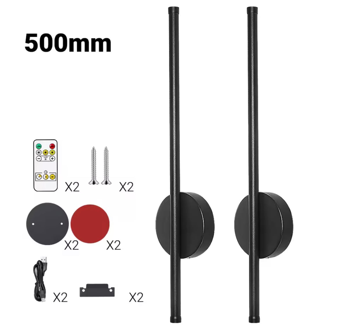 2 Pack Wireless LED Slim Linear Wall Light With Remote Control 50cm - Black