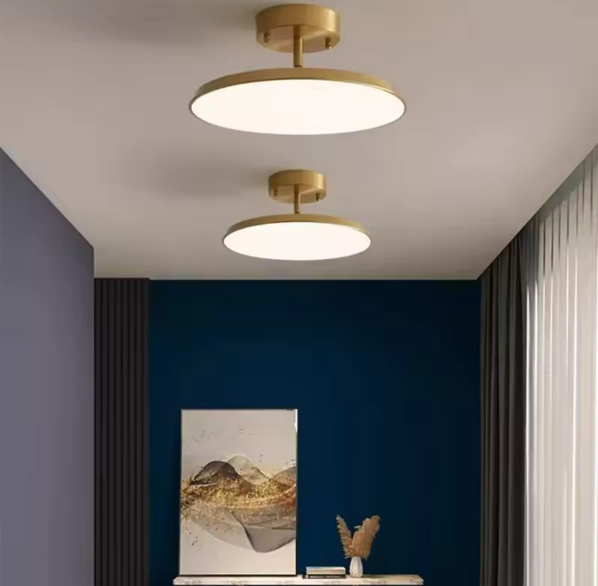 Nordic Semi Flush Modern Round LED Ceiling Light In Black Or Gold