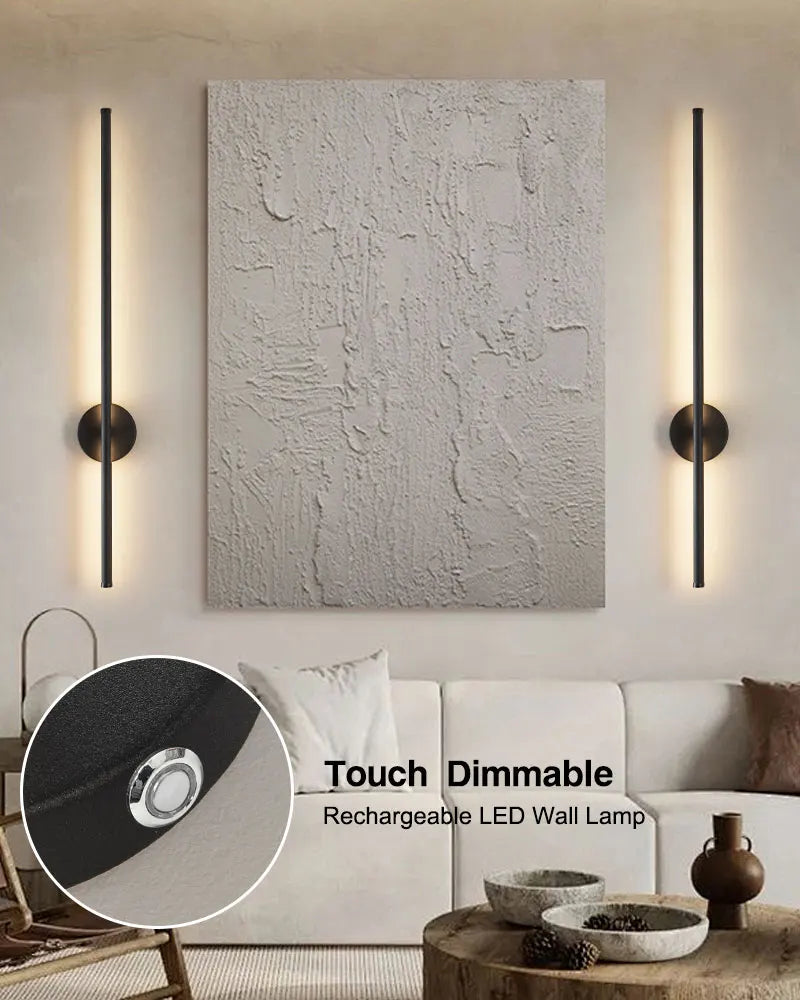 2 Pack Modern Black Rechargeable LED 3 Colour Dimmable Wall Light Sconce With Remote Control