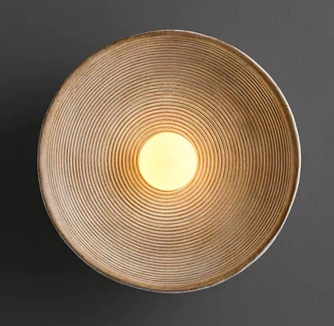Nordic Round Circle Ribbed Effect Wall Light With Glass Centre Globe