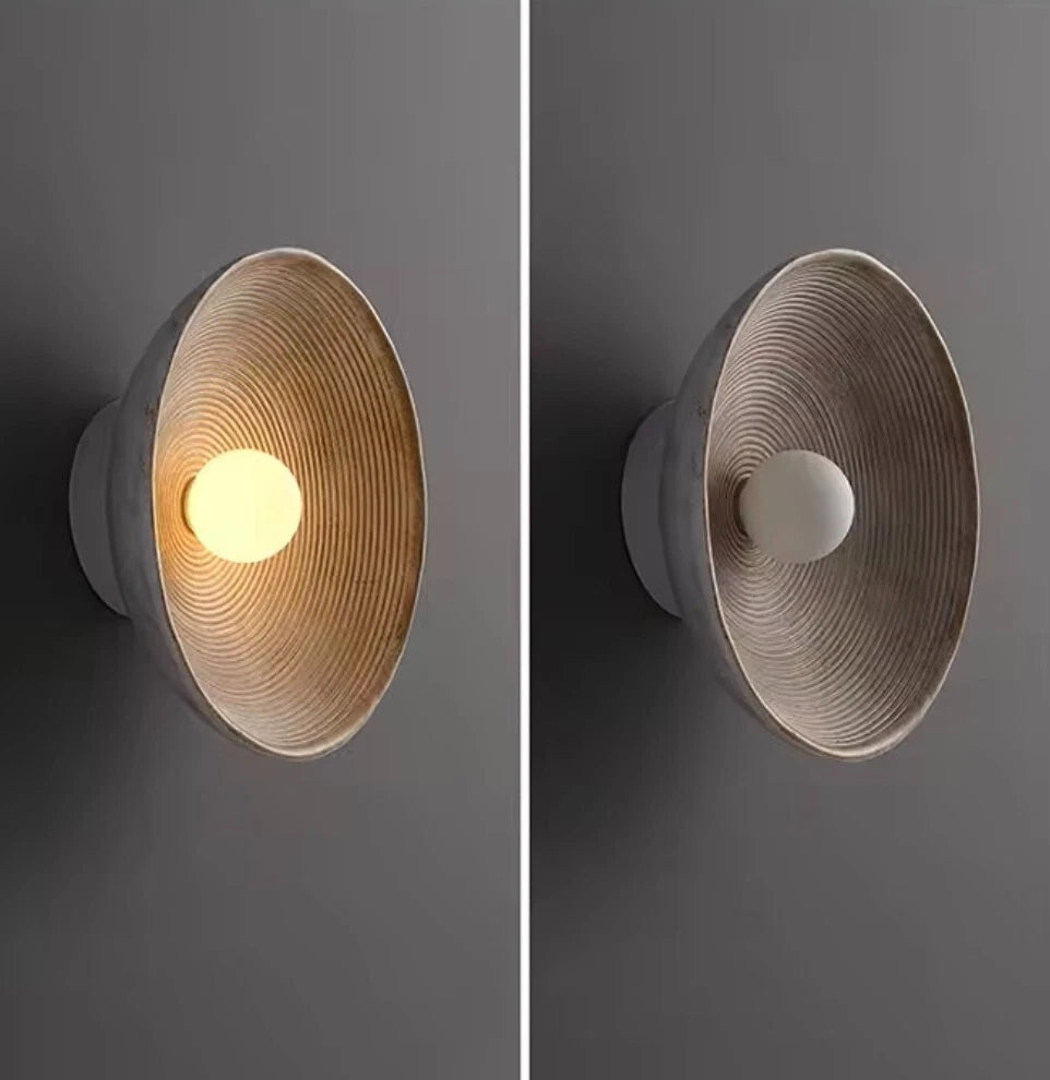 Nordic Round Circle Ribbed Effect Wall Light With Glass Centre Globe