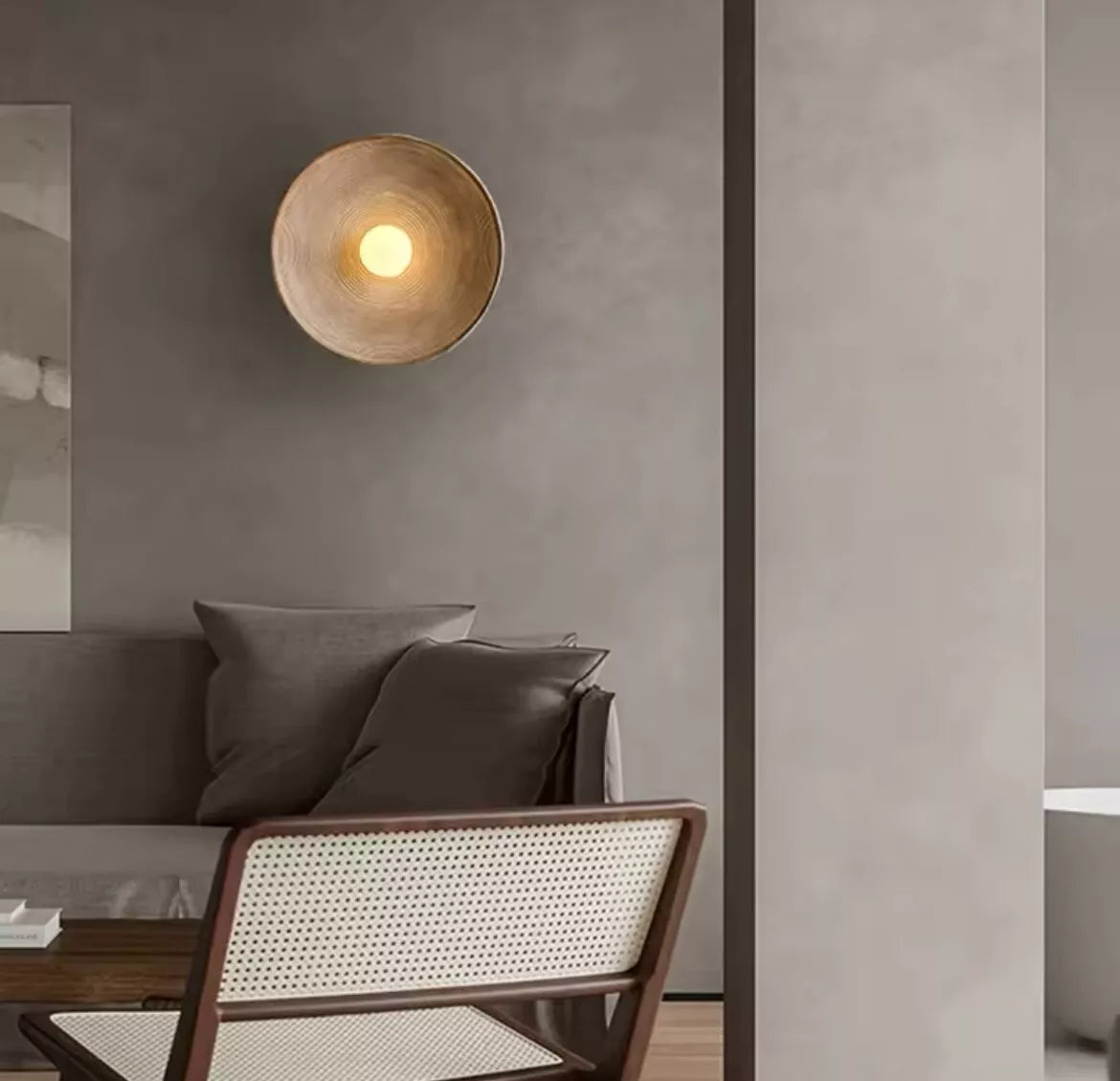 Nordic Round Circle Ribbed Effect Wall Light With Glass Centre Globe