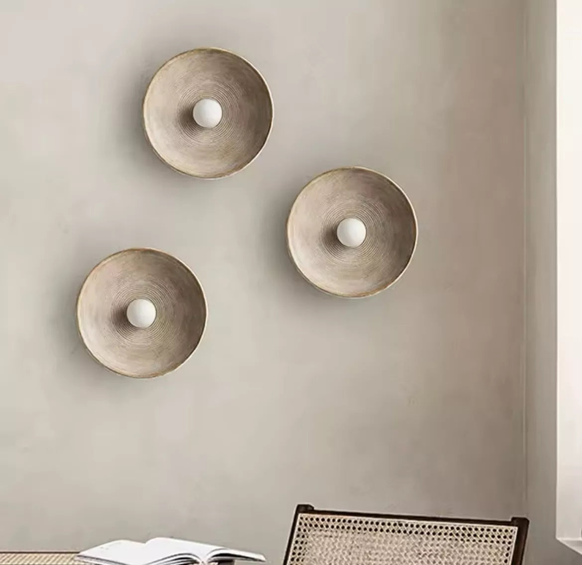 Nordic Round Circle Ribbed Effect Wall Light With Glass Centre Globe