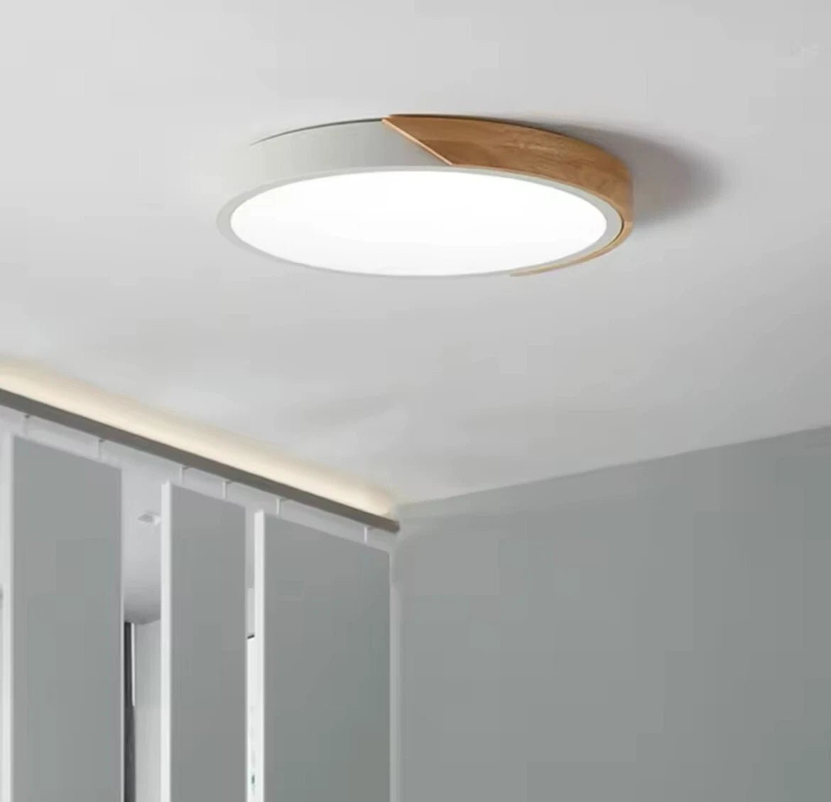 Simple Slim Round Modern Flush Led Ceiling Light With Wood Effect Trim - Pink/Yellow\Green\White\Black