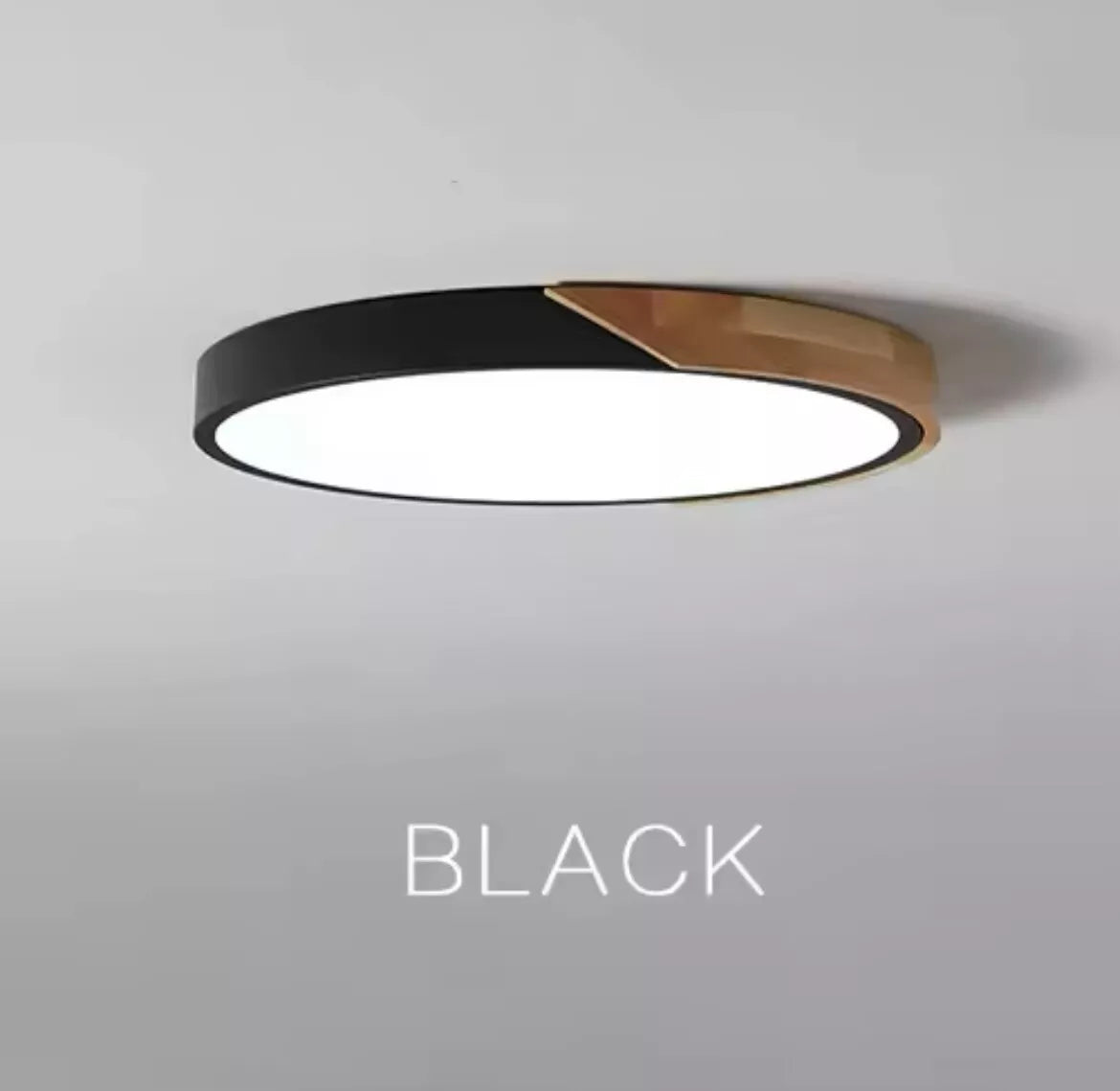Simple Slim Round Modern Flush Led Ceiling Light With Wood Effect Trim - Pink/Yellow\Green\White\Black