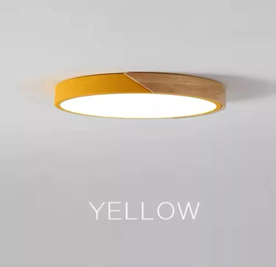 Simple Slim Round Modern Flush Led Ceiling Light With Wood Effect Trim - Pink/Yellow\Green\White\Black
