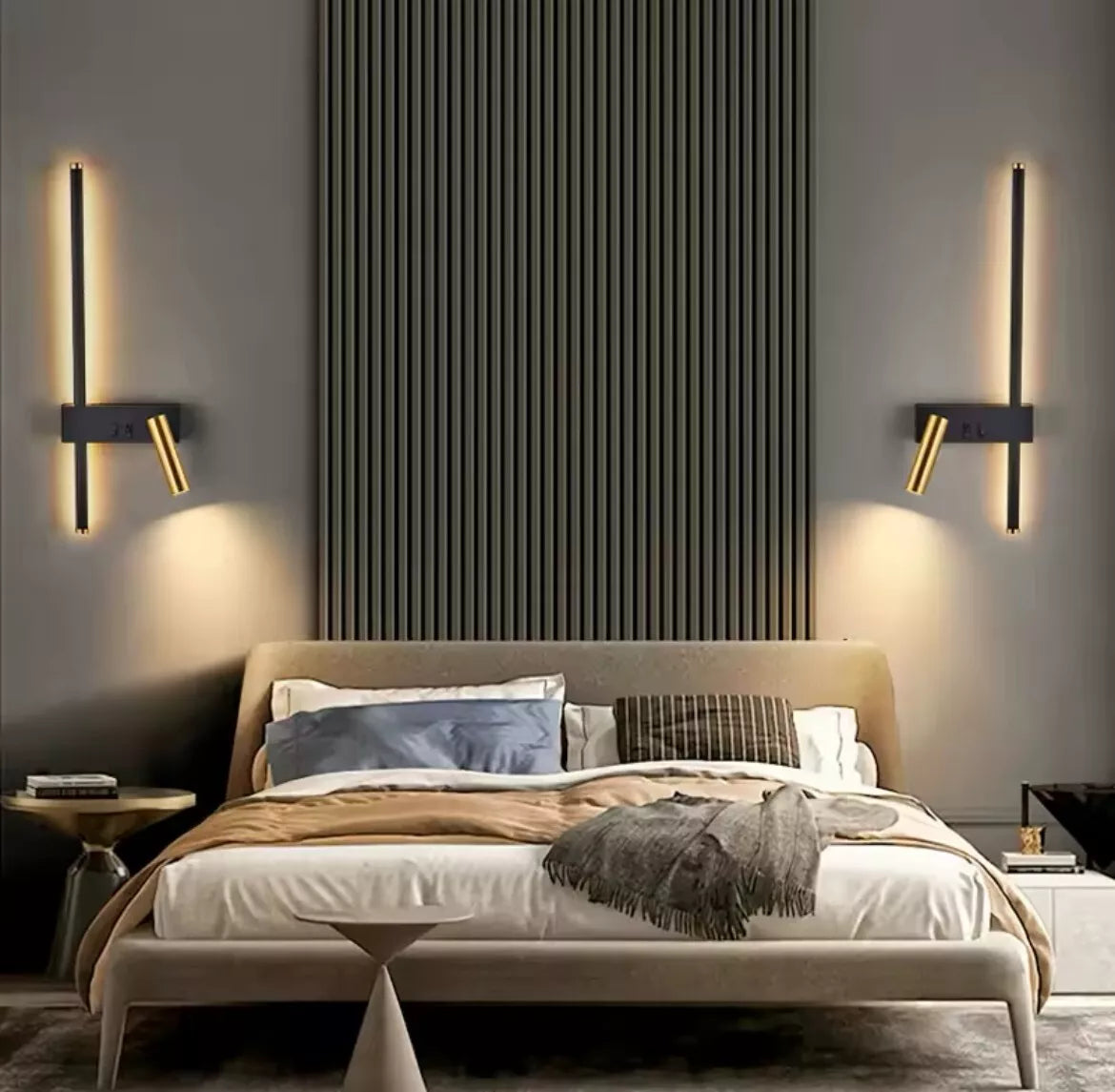 Modern Led Stick Wall Light C/W Adjustable Reader Wall Light For Bedroom - Black/Gold Or White/Gold