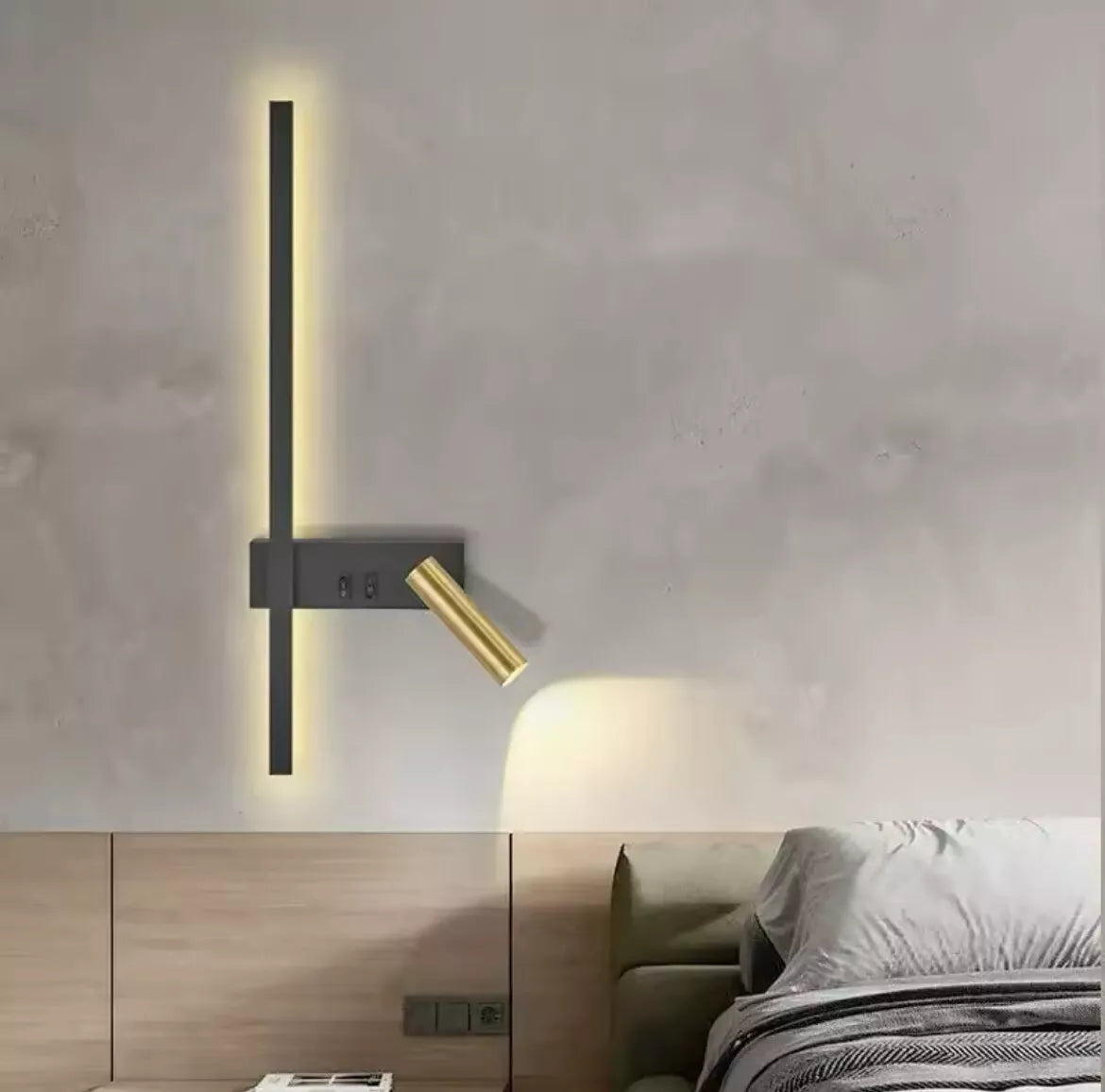 Modern Led Stick Wall Light C/W Adjustable Reader Wall Light For Bedroom - Black/Gold Or White/Gold