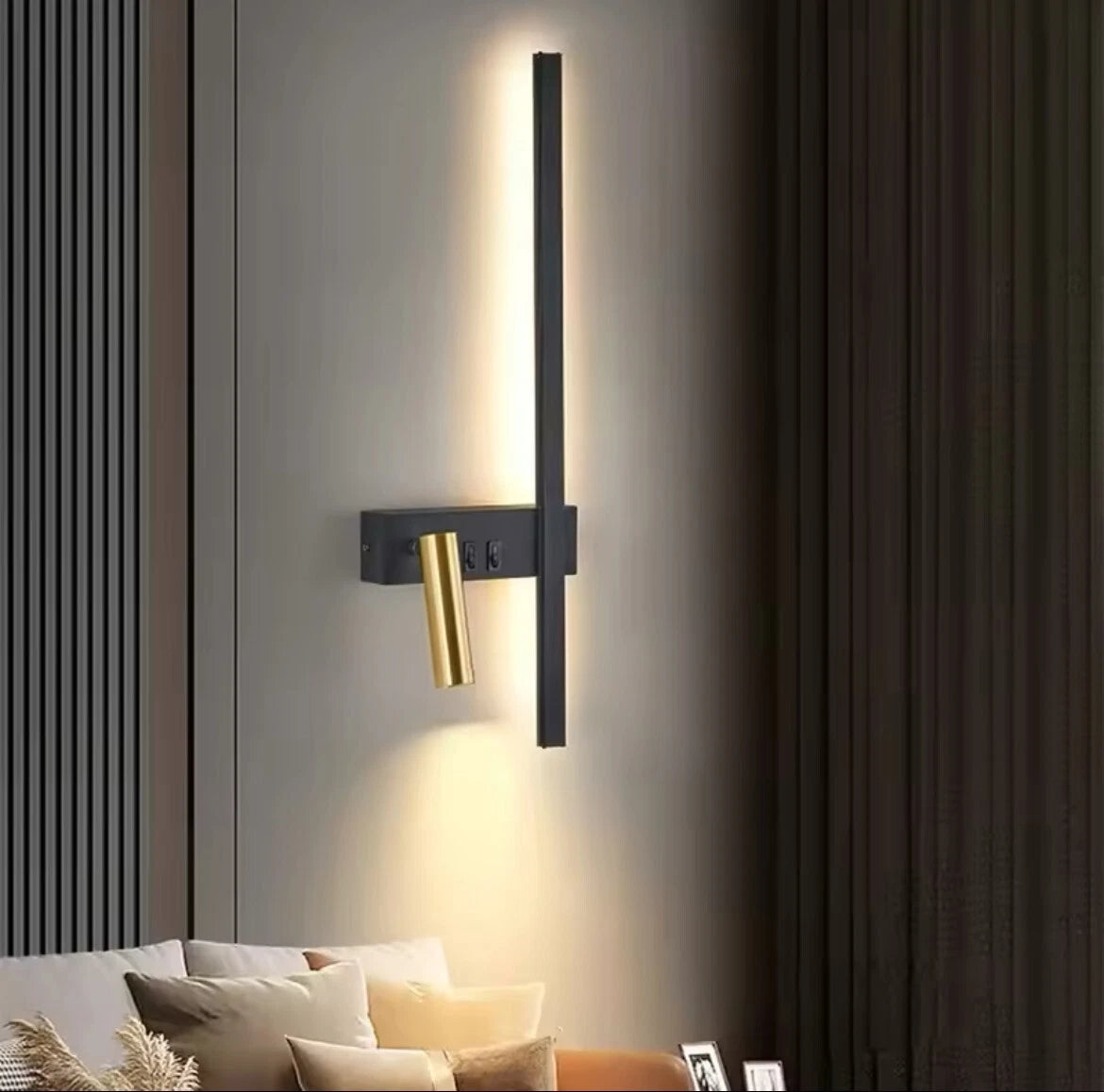 Modern Led Stick Wall Light C/W Adjustable Reader Wall Light For Bedroom - Black/Gold Or White/Gold