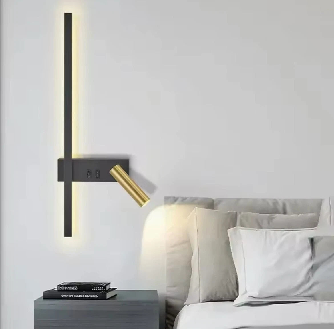 Modern Led Stick Wall Light C/W Adjustable Reader Wall Light For Bedroom - Black/Gold Or White/Gold