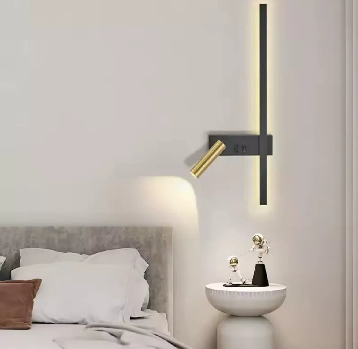 Modern Led Stick Wall Light C/W Adjustable Reader Wall Light For Bedroom - Black/Gold Or White/Gold