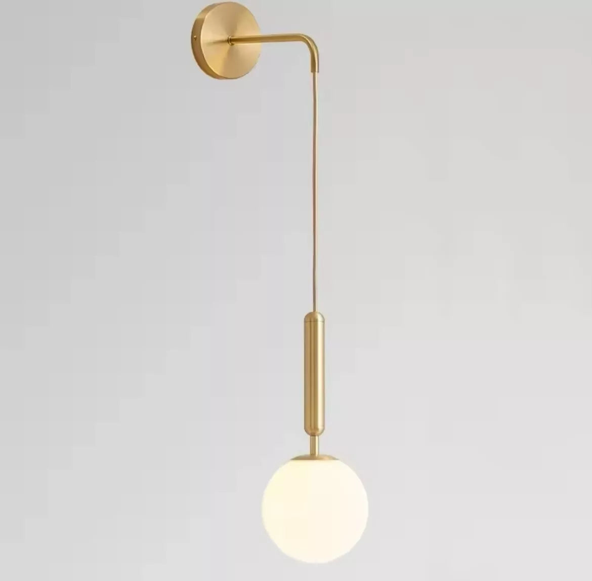 Decorative Hanging Gold Wall Light With Opal Globe Shade
