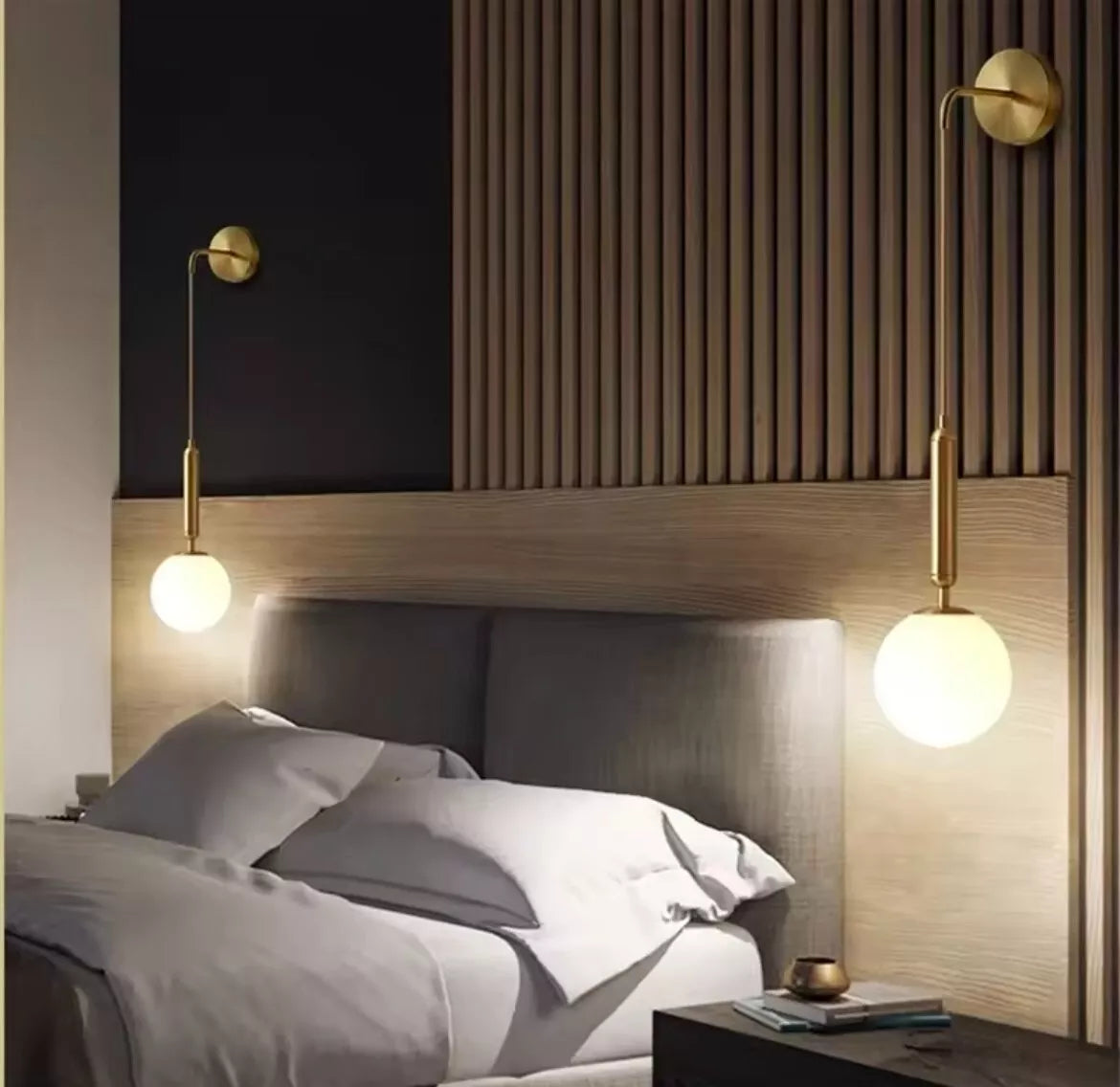 Decorative Hanging Gold Wall Light With Opal Globe Shade