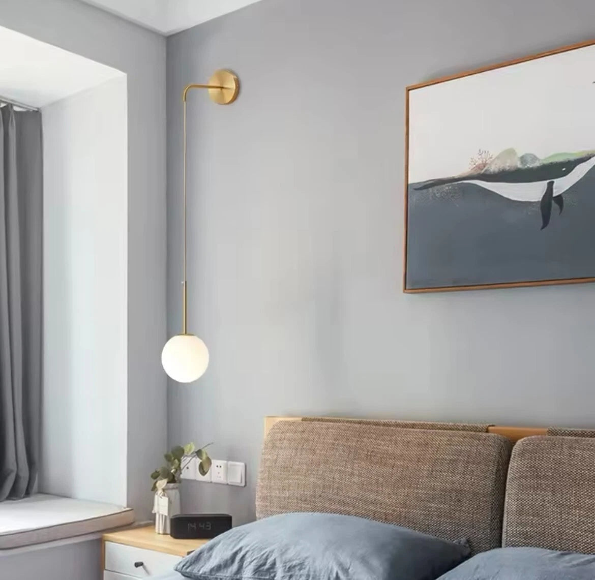Decorative Hanging Gold Wall Light With Opal Globe Shade
