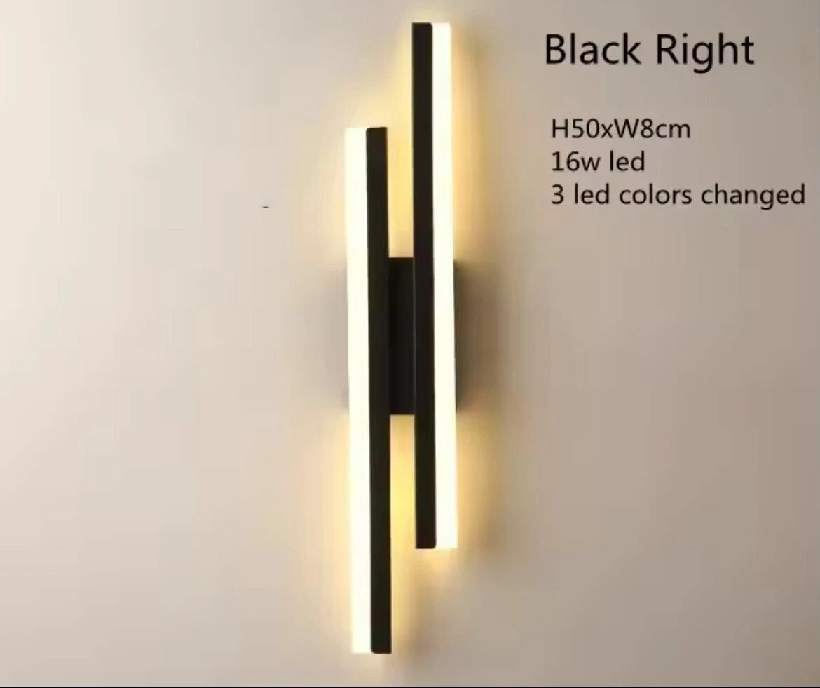 Decorative Modern Black LED Wall Light Sconce Twin Light Linear Sticks Right