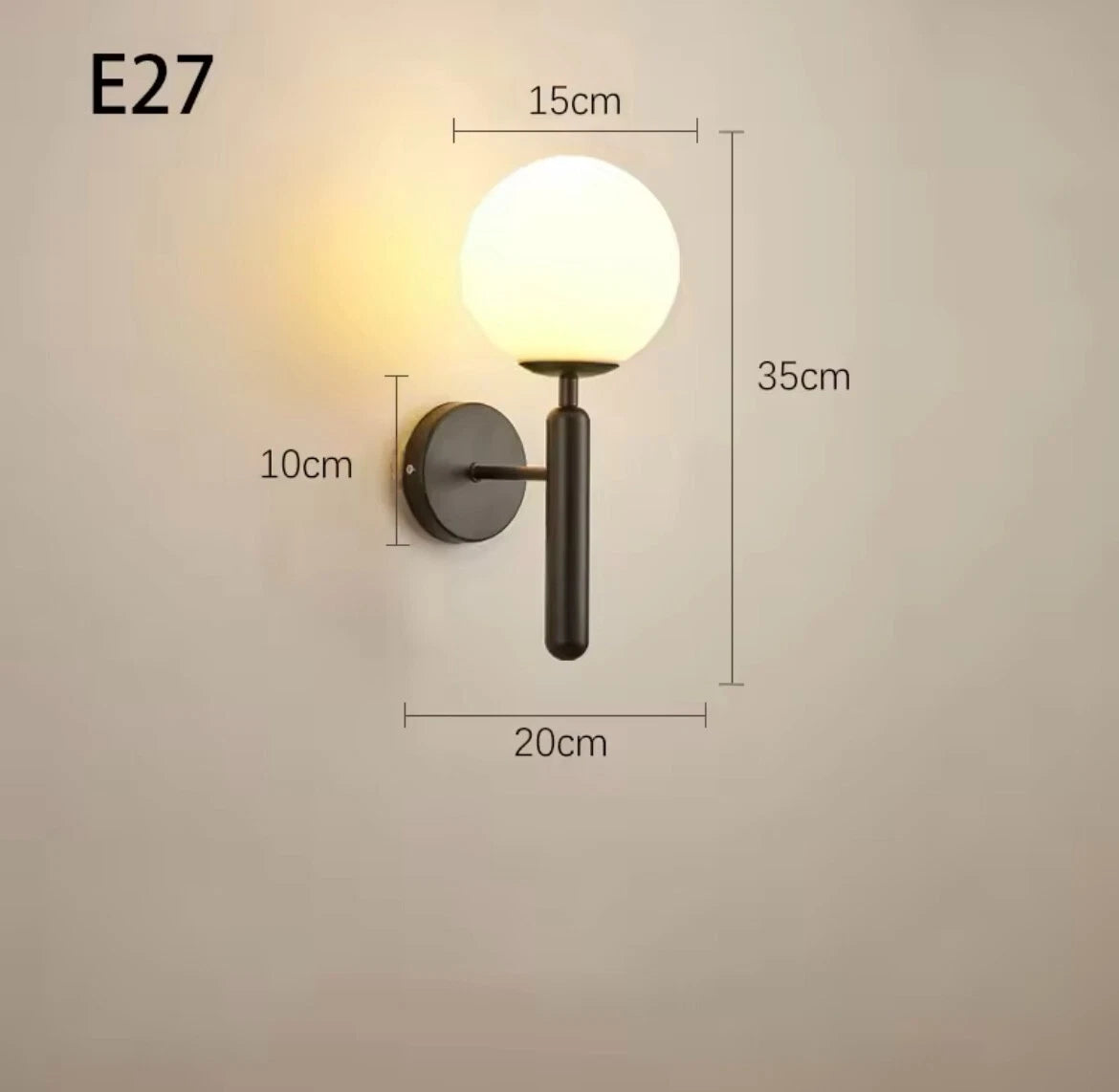 Decorative Simplistic Black Contemporary Wall Light With Opal Globe Shade