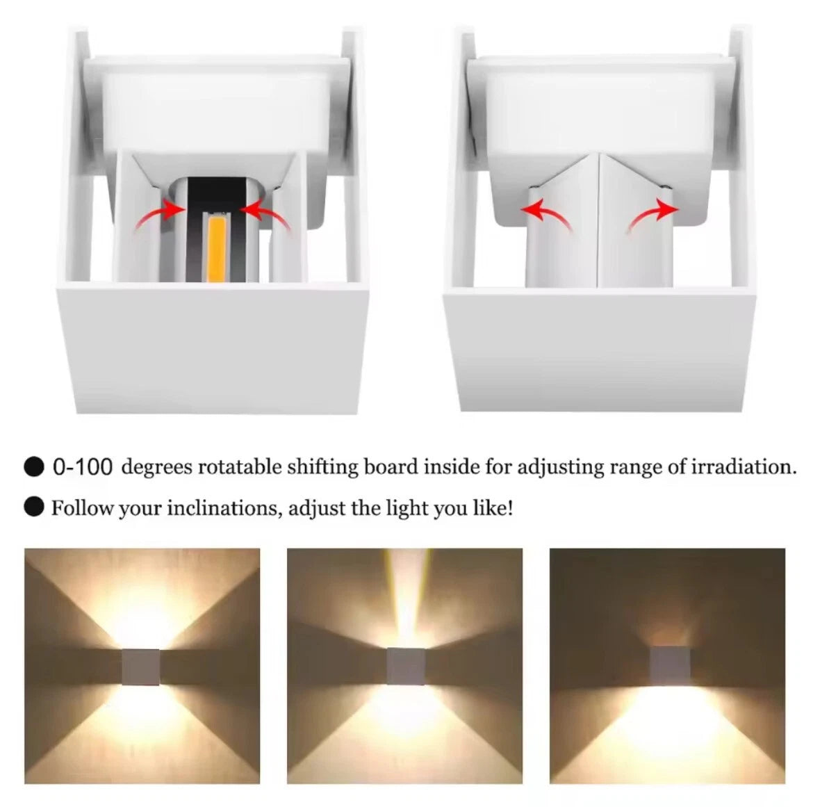 Led Outdoor Up And Down Adjustable Square Wall Light