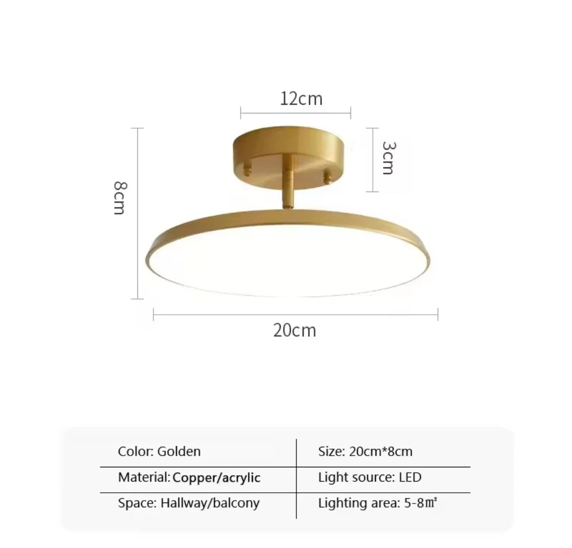Nordic Semi Flush Modern Round LED Ceiling Light In Black Or Gold