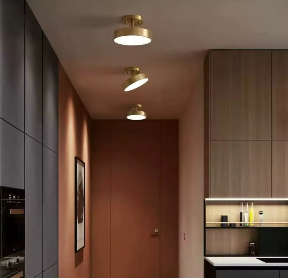 Nordic Semi Flush Round Tilt Adjustable LED Ceiling Light - Black Or Gold
