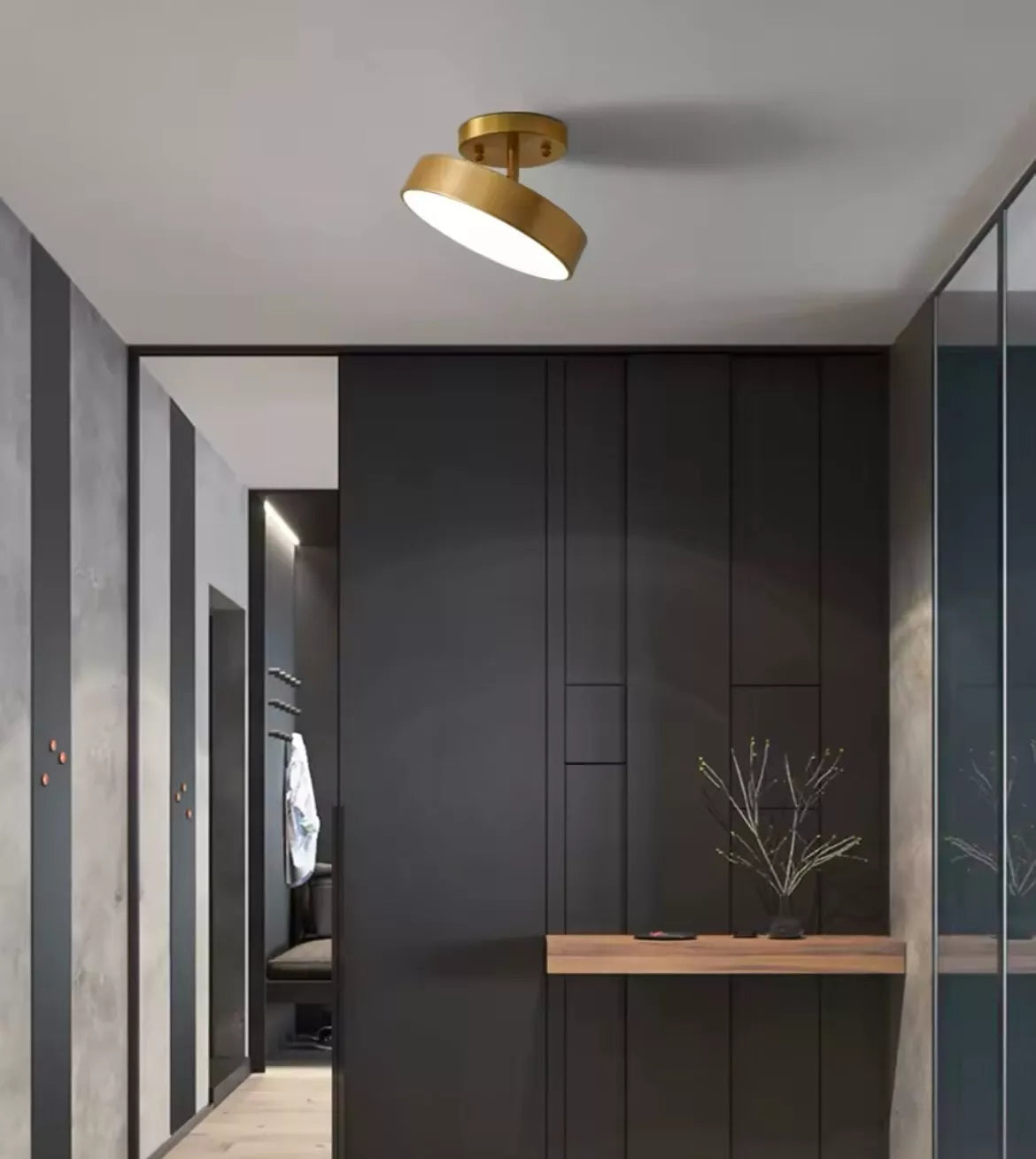 Nordic Semi Flush Round Tilt Adjustable LED Ceiling Light - Black Or Gold