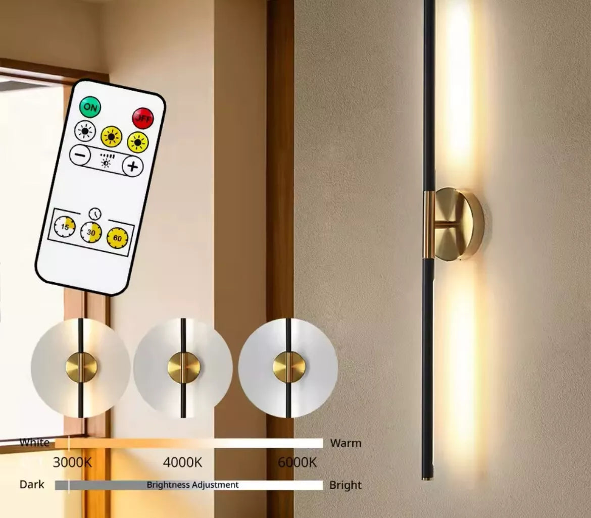 2 Pack Of Wireless Rechargeable LED Wall Lights Slim Linear Stick With Remote 80cm