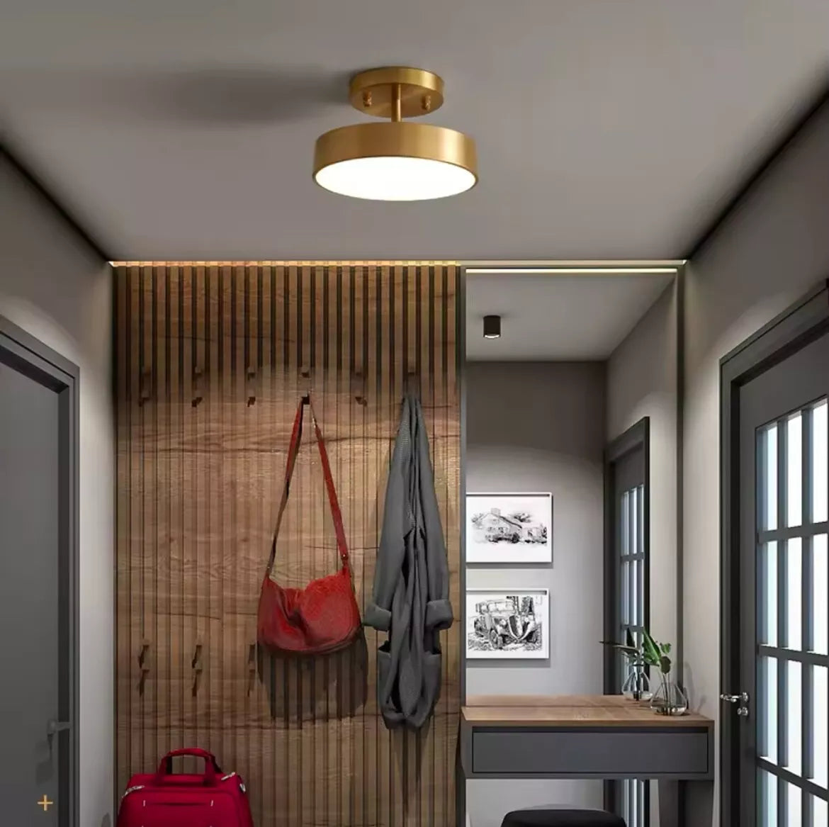 Nordic Semi Flush Round Tilt Adjustable LED Ceiling Light - Black Or Gold