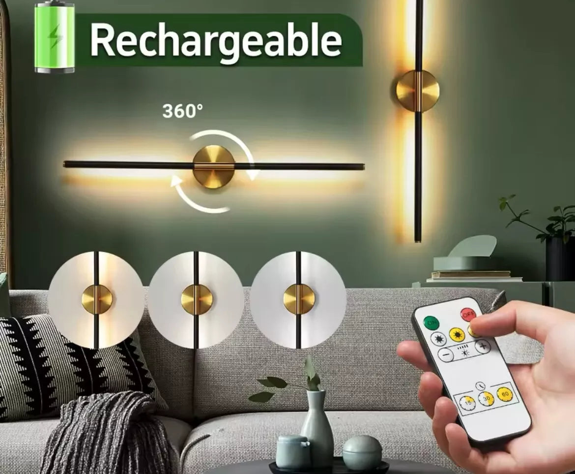 2 Pack Of Wireless Rechargeable LED Wall Lights Slim Linear Stick With Remote 80cm