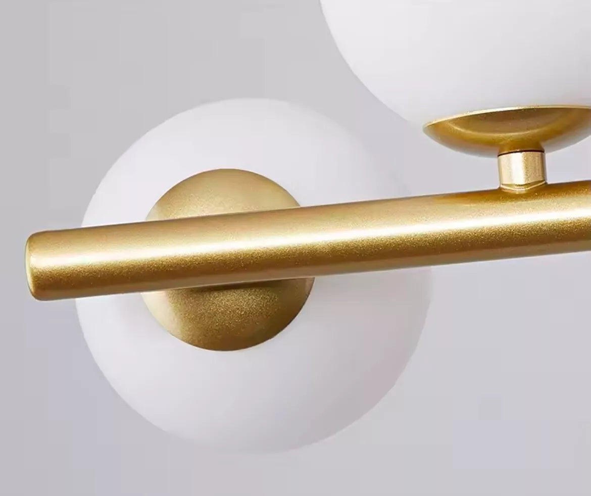 Modern 11 Light Gold Linear Bar Pendant With Opal Glass Globes