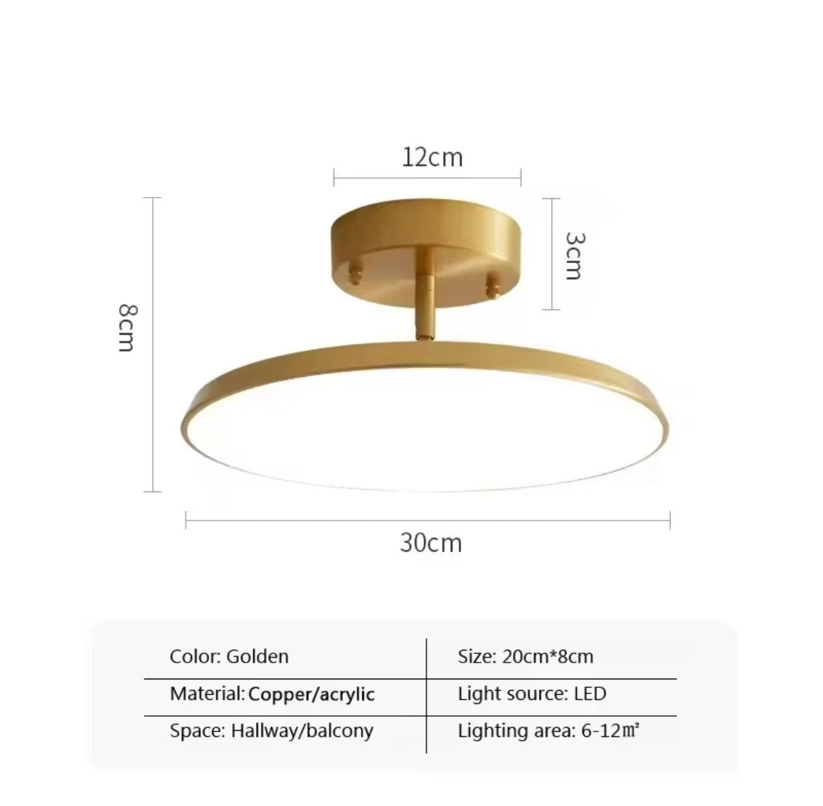 Nordic Semi Flush Modern Round LED Ceiling Light In Black Or Gold