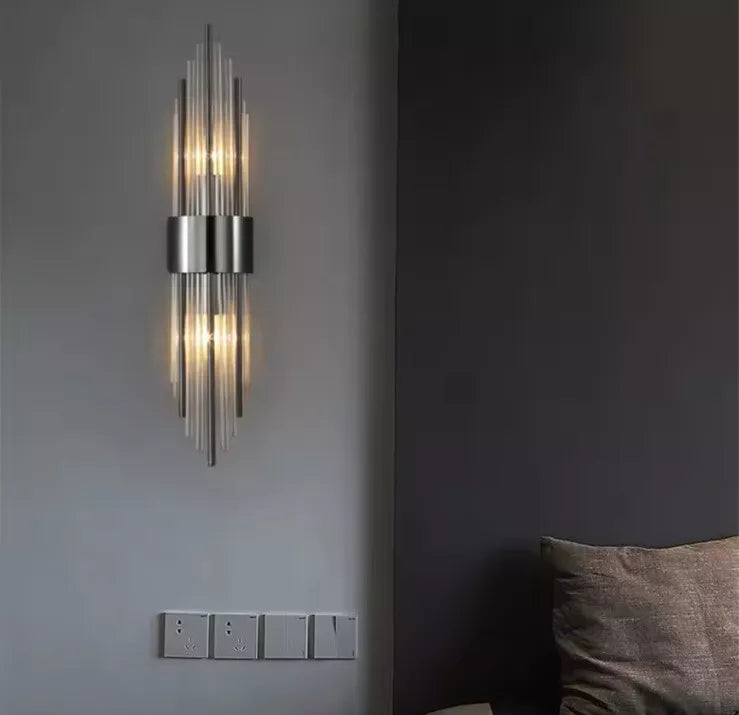 Decorative Black Chrome Wall Light With Clear Glass Tubes