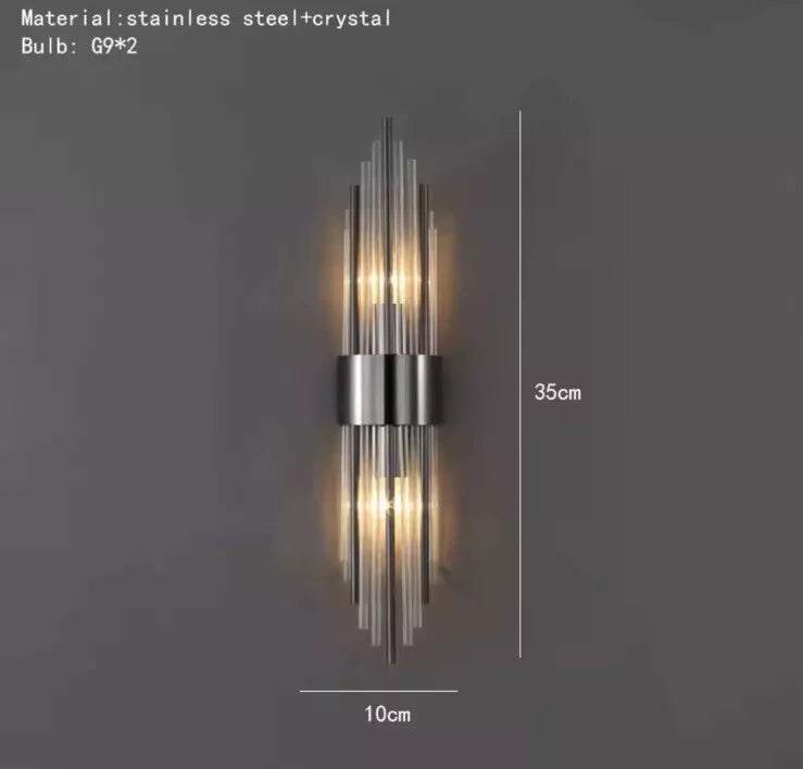 Decorative Black Chrome Wall Light With Clear Glass Tubes